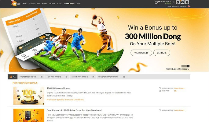 188Bet offers huge deals every day for customers