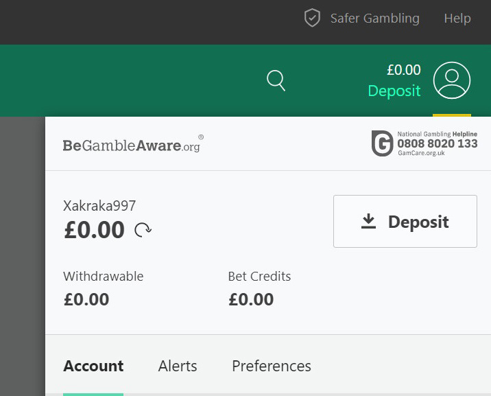 Bet365 interface upon successful registration