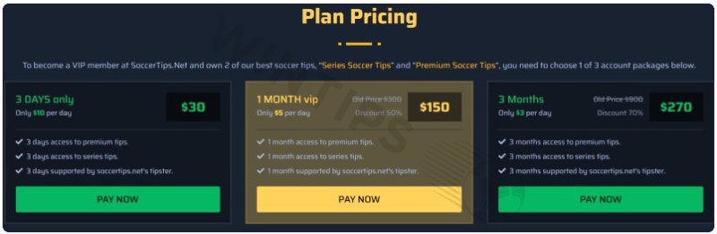 Price and payment at Soccertips.net