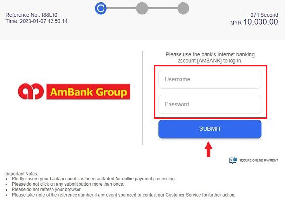 Confirm bank information and wait for a successful transaction