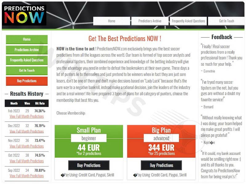 Review page tips PredictionsNow.com