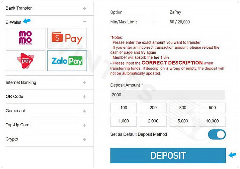 Deposit with e-Wallet