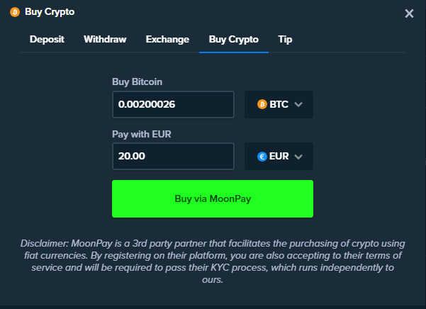 Buy Crypto via Moonpay