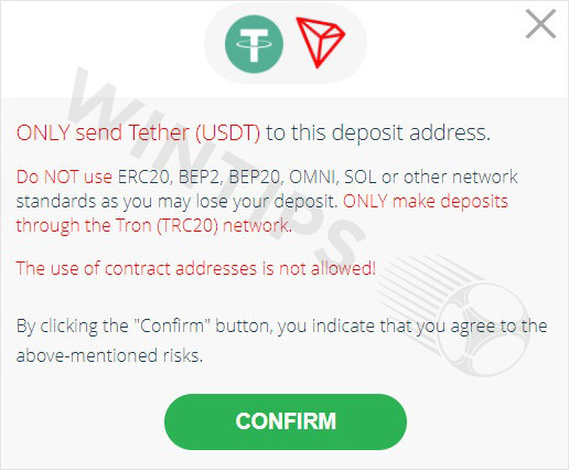 Select Deposit via Tether on Tron