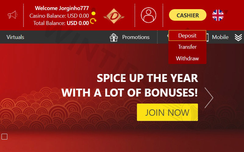 Log in to Dafabet and select Deposit