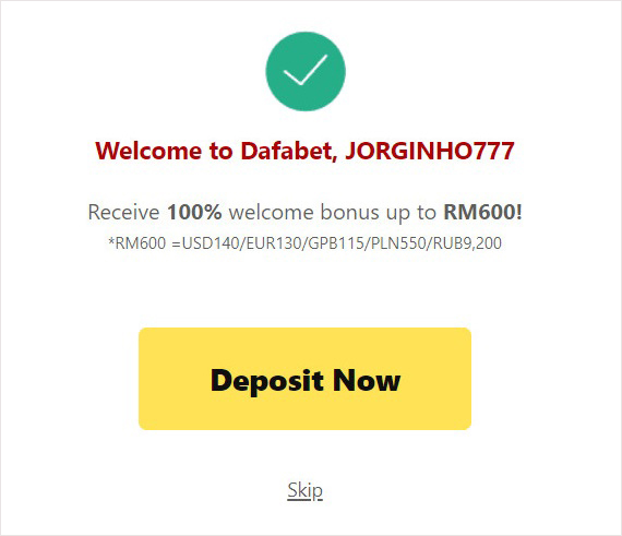 Successful registration of a Dafabet account