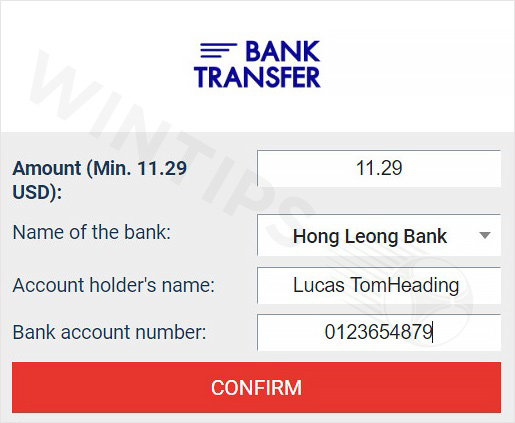 Select the bank and the amount you want to withdraw