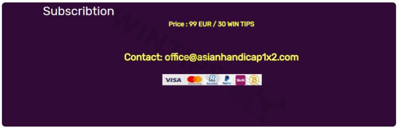 Pricing and payment at AsianHandicap1x2.com