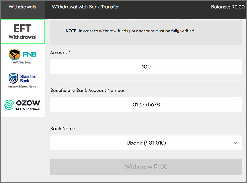 Select the Withdrawal form and fill in the amount you want to withdraw