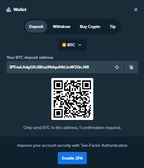 Send BTC to your Stake Wallet