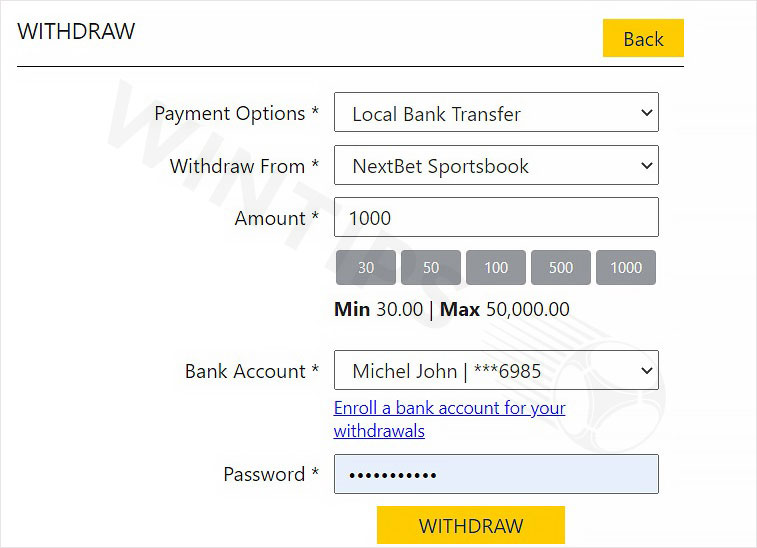 Fill in the withdrawal profile information