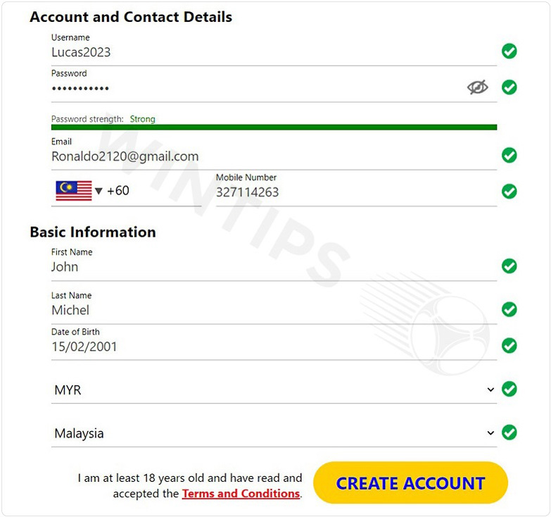 Fill in Nextbet account information