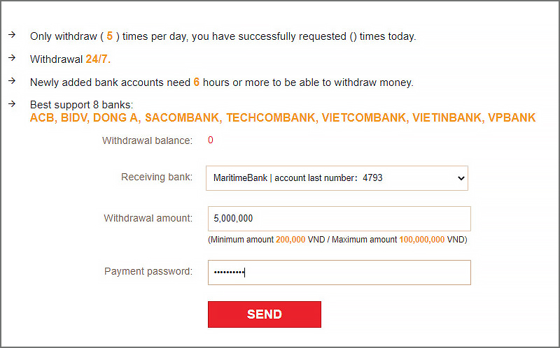 Fill in the Withdrawal information in the form