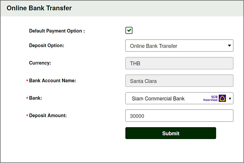 Deposit with Online Bank Transfer