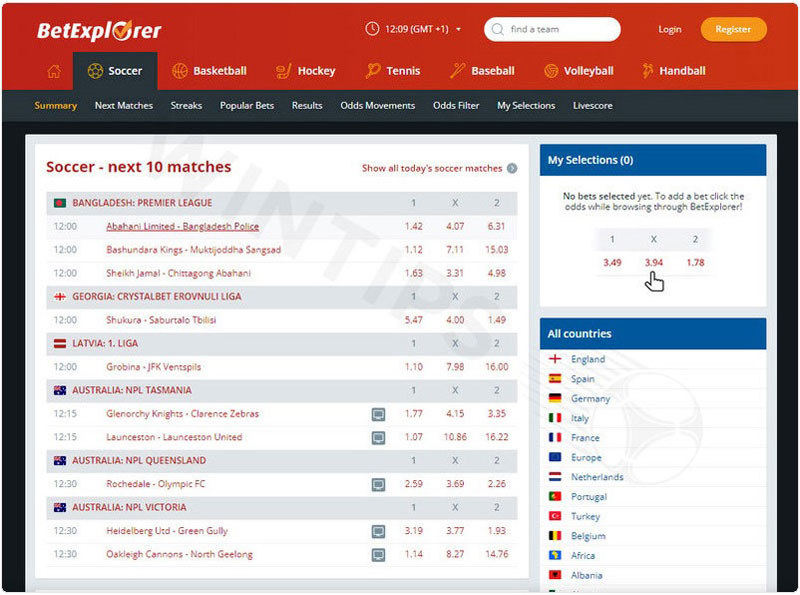 BetExplorer offers odds of many different sports