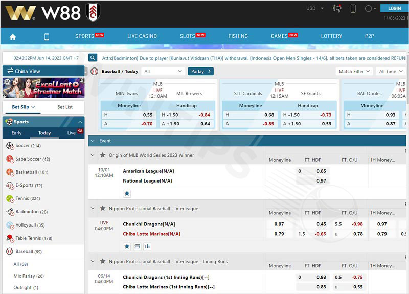 W88 bookmaker is always at the top of baseball bookmakers