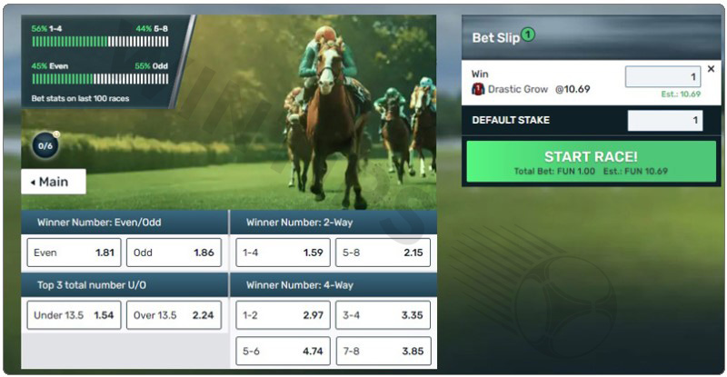 Select the bet type and stake