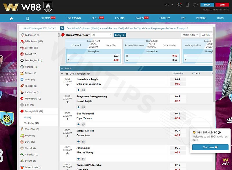 W88 - The best boxing betting site today